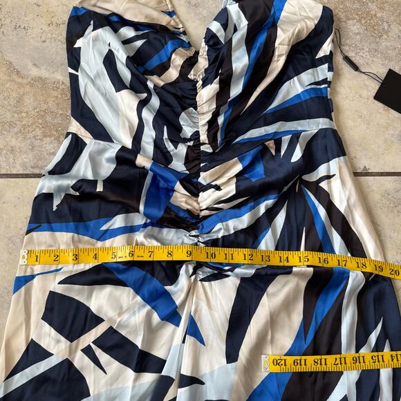 WHBM Satin Halter Maxi Blue Dress NWT $180 Abstract Print Modern - Picture 9 of 16